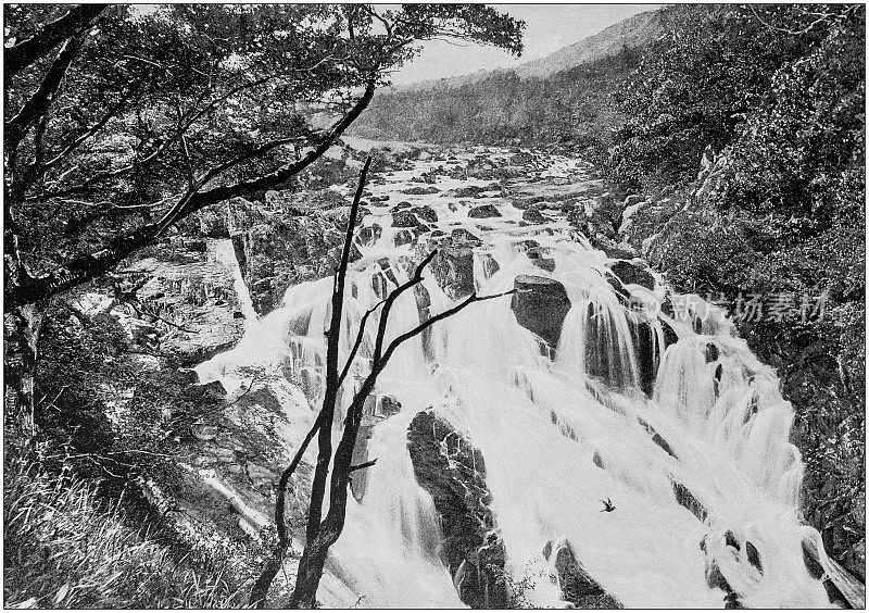 英格兰和威尔士的古老黑白照片:Swallow Falls, Bettws-Y-Coed